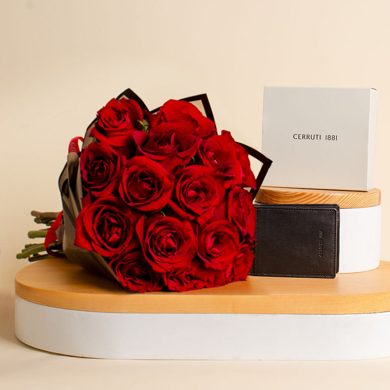 CERRUTI 1881 Wallets CEPU05427M & 15 Red Roses Bouquet