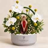 Asser Perfume with Artificial White Orchids & Yellow Flower Arrangement