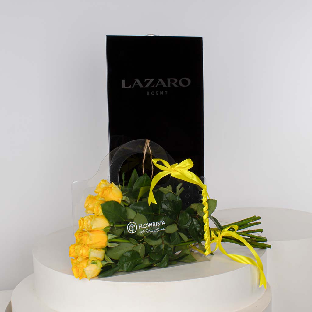 Lazaro Mega Plus Scent Diffuser & 12 Yellow Roses