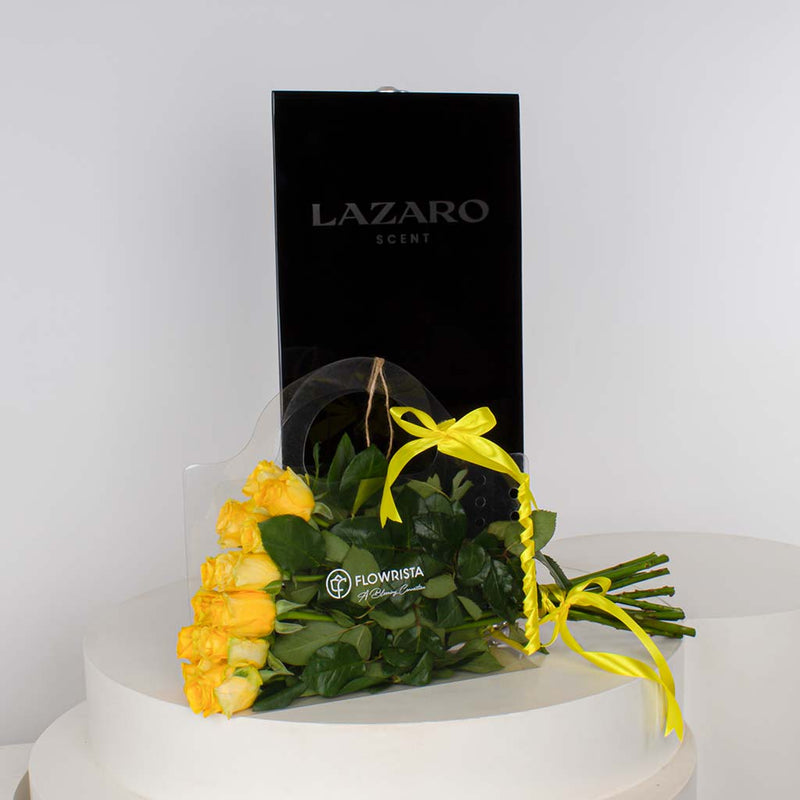 Lazaro Mega Plus Scent Diffuser & 12 Yellow Roses