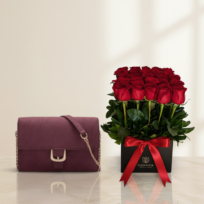 Burgundy Bag Closed & Red Roses – 1:1