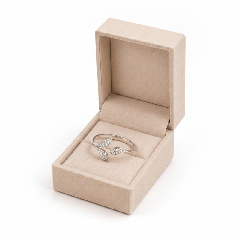 Butterfly Ring in Beige Velvet Box - Clean White