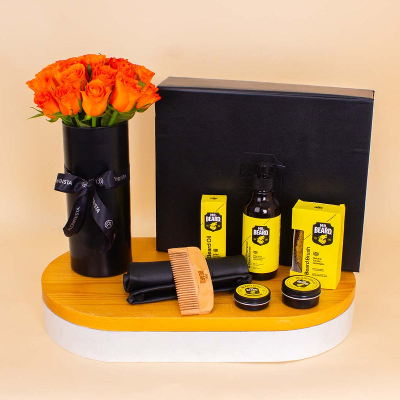 Mr.Beard Kit – Premium Gift Edition & Orange Roses Vase