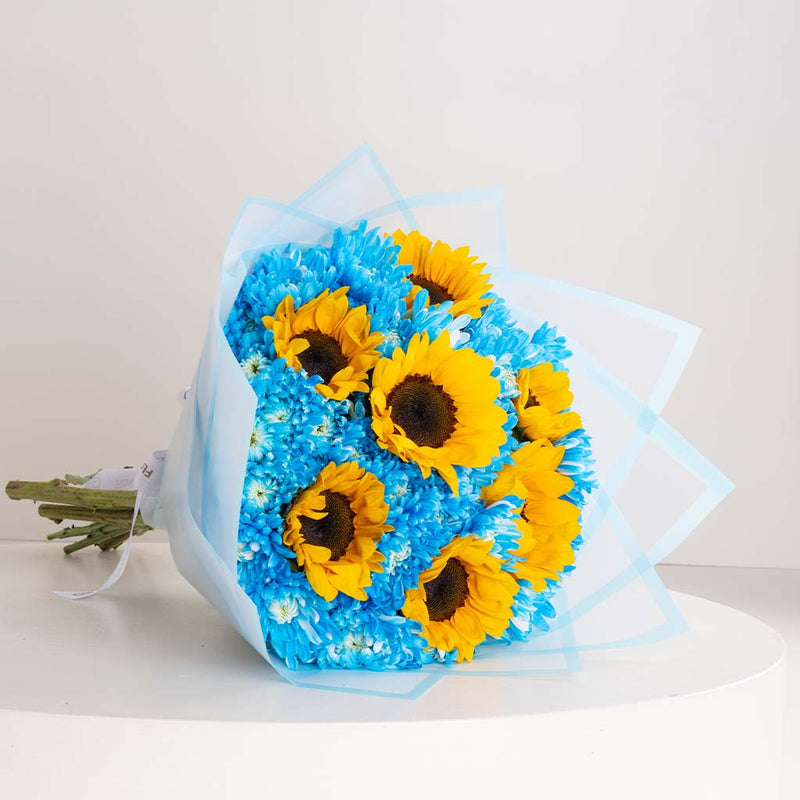 Fleur Easter Edition Belgian Bonbons Box & Belgian Chocolate Bar With Sunflower Chrysanthemum Bouquet