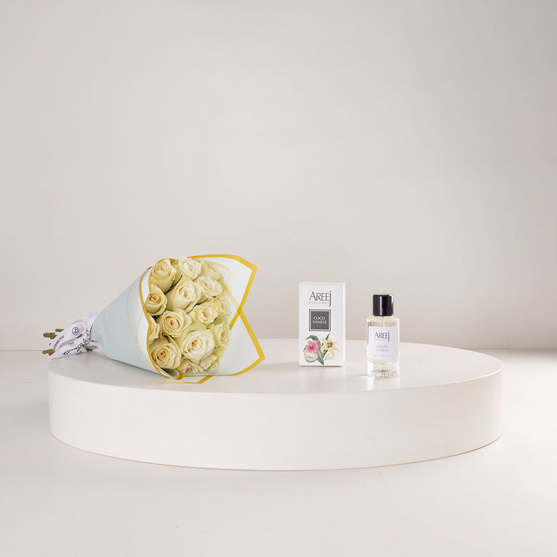 Areej Coco Vanille Eau de Toilette 50ml & White Roses Bouquet
