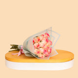Fuchsia & Vanilla Bundle - Almaki Bag With Bubble Set & Pink Roses Hand Bouquet