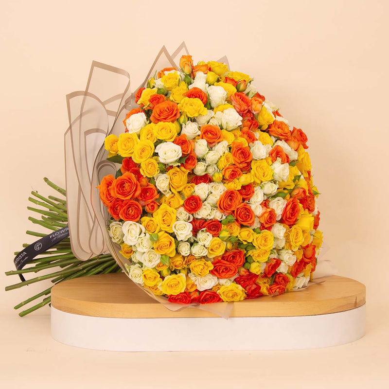 Flowrista Bouquet of 150 White, Orange & Yellow Roses