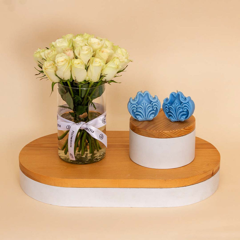 Reflame Jasmine Candle & White Roses Vase
