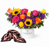 Mango Printed Pleated Scarf with Flowrista Petite Vibrant Hat Box