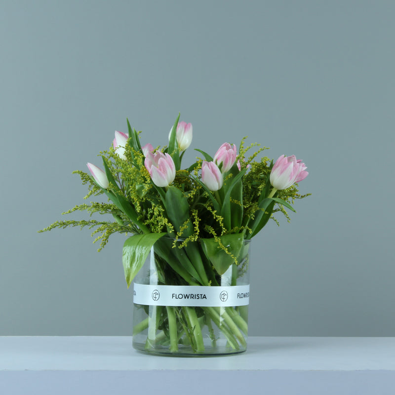 Elegant Glass Vase with Pink & White Tulips
