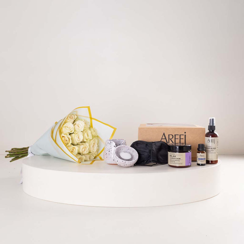 Areej Deep Sleep & Relaxation Set | Lavender Ritual & White Roses Bouquet
