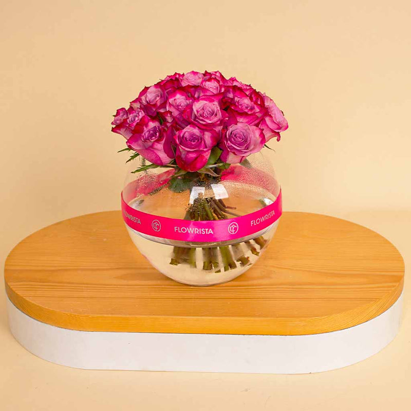 Bowl Vase – 20 Purple Flowers