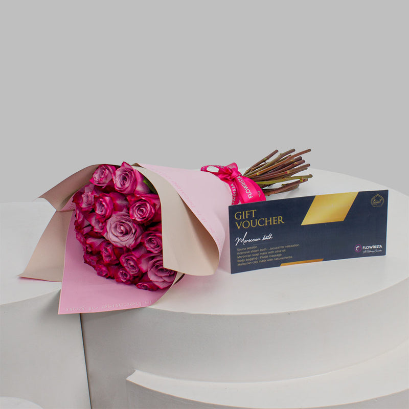 Ghazal Spa Moroccan Voucher & Deep Purple Roses Bouquet