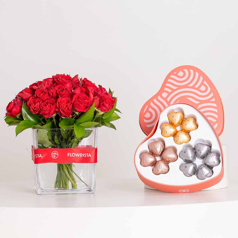 Patchi Tin Box 245g & Red Baby Roses Vase