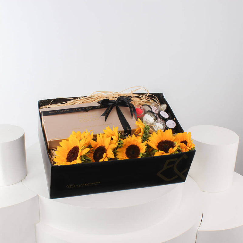 House of Cocoa Chocolate Box 32 pieces and sunflowers
