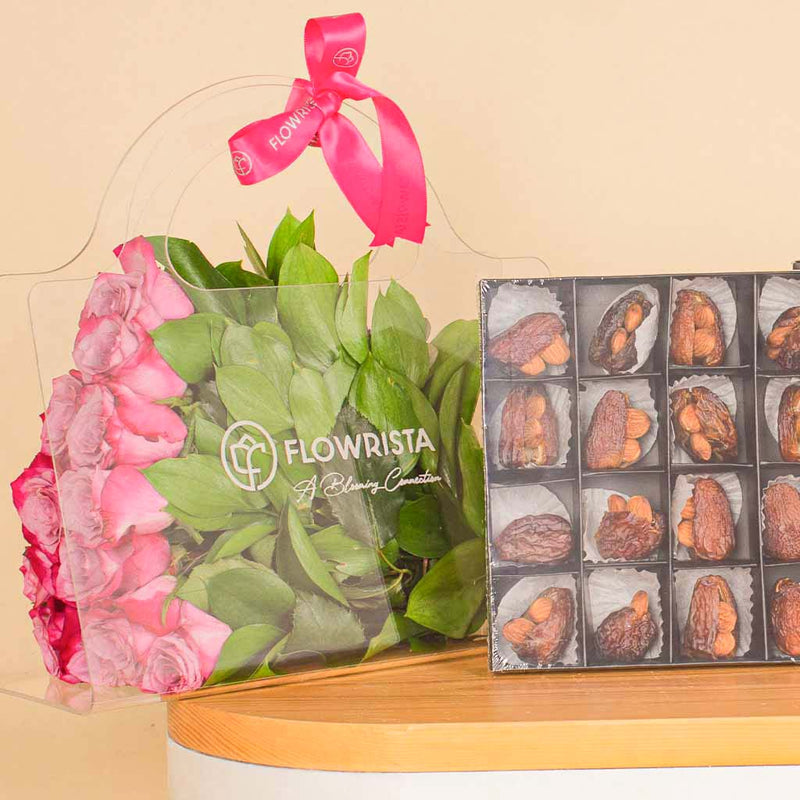 Zadna Special almond dates 20 pieces And Deep Purble Bag