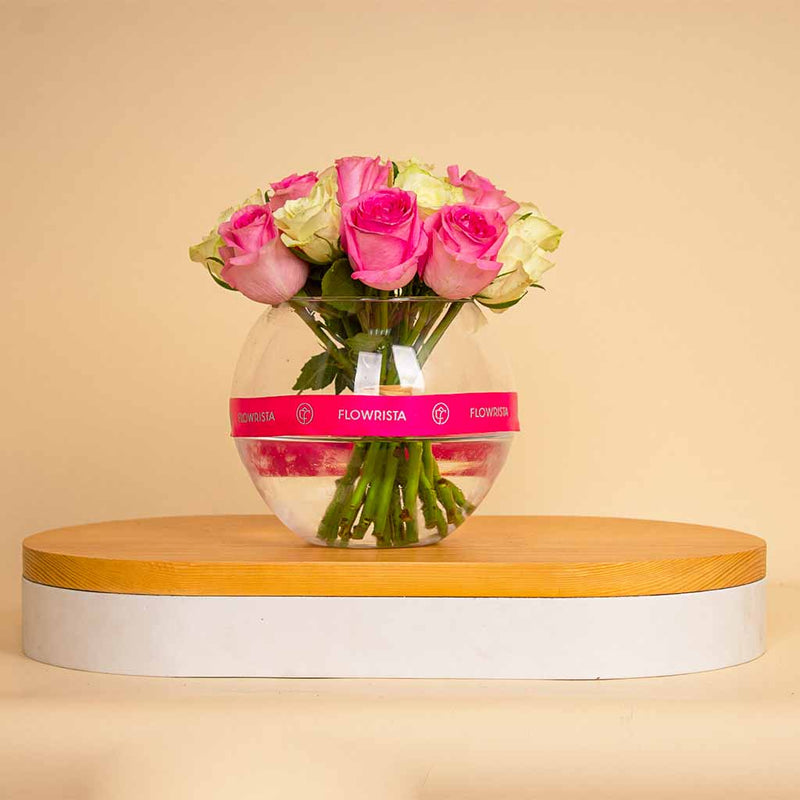 Mixed Flowers Boula Vase – White & Pink Flowers