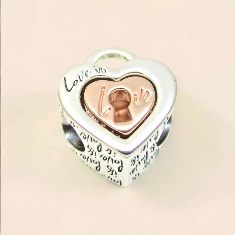 Pandora Two tone Padlock Splittable Heart Charm