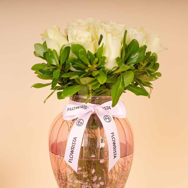 White Roses Art Vase