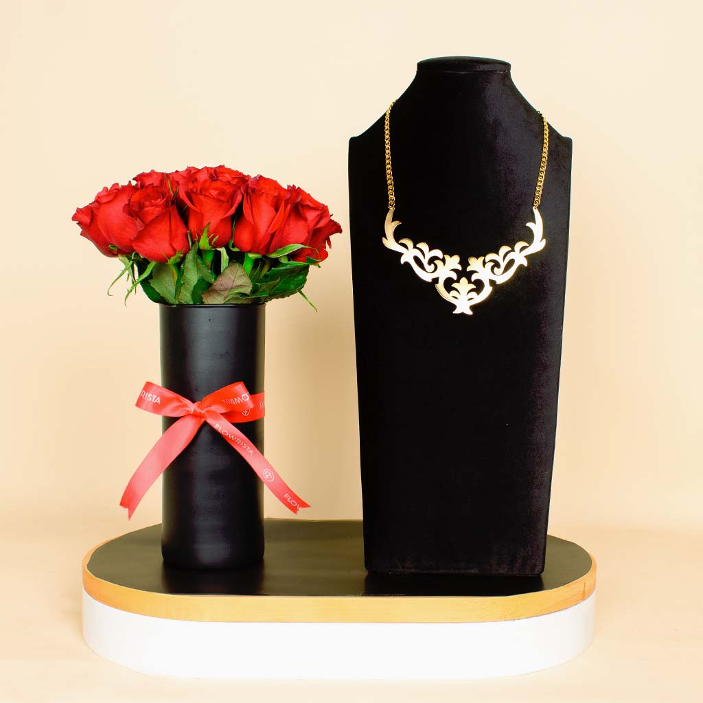 Amaz Elysian Radiance Necklace | Red flower vase