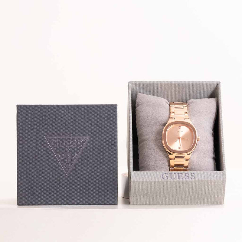 GUESS Ladies Gold Tone Analog Watch & Red Roses Bouquet