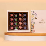 Fleur 16 Pieces Belgian Chocolate Bonbons with Hand Bouquet of 20 Red Roses