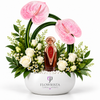 Asser Perfume with Artificial Pink Anthuriums & White Roses Bowl