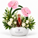 Asser Perfume with Artificial Pink Anthuriums & White Roses Bowl