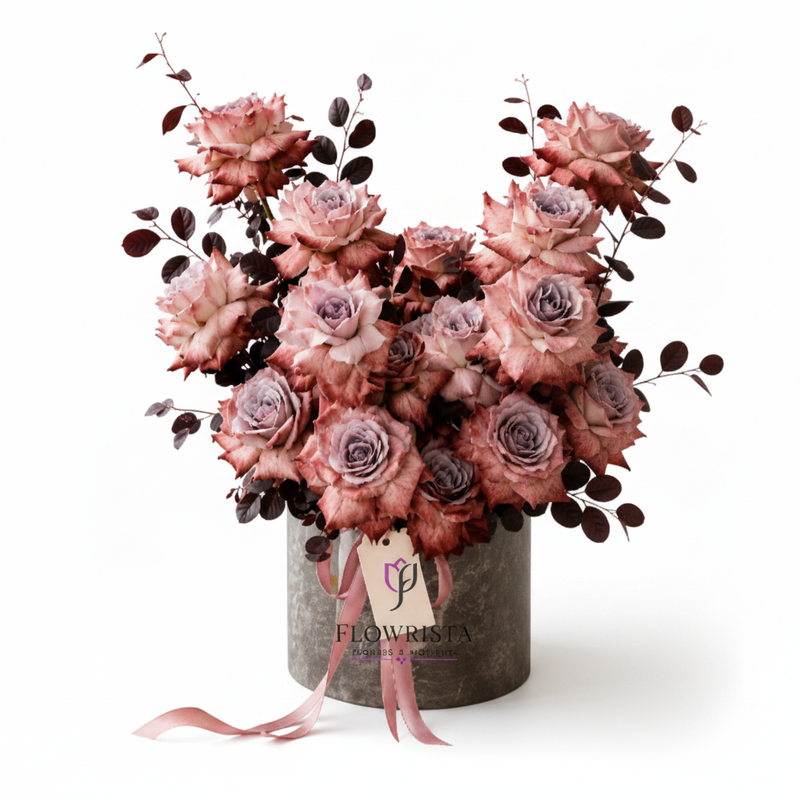 Dark Roses Hat Box - Flowrista Branded - Clean White