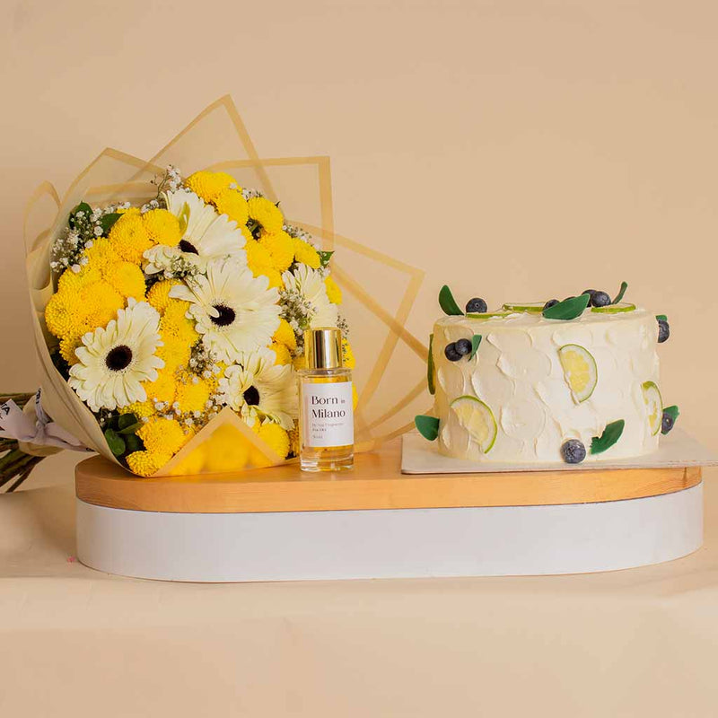 Voila Lemon Berry Cake, Flower Bouquet & Nuit Perfume Set