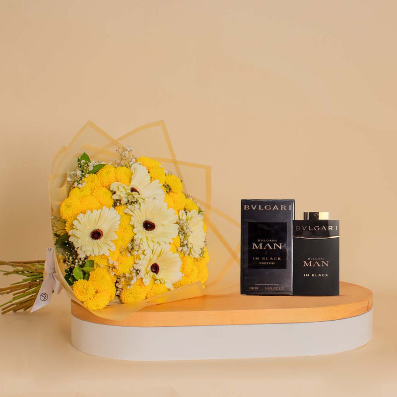 Bvlgari Man In Black Parfum 100 ml | Gerbera and Chrysanthemum Bouquet