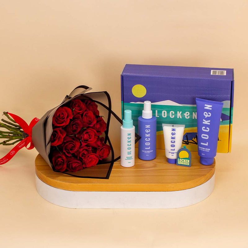 Locken Sunkissed Summer Box & Red Roses Bouquet