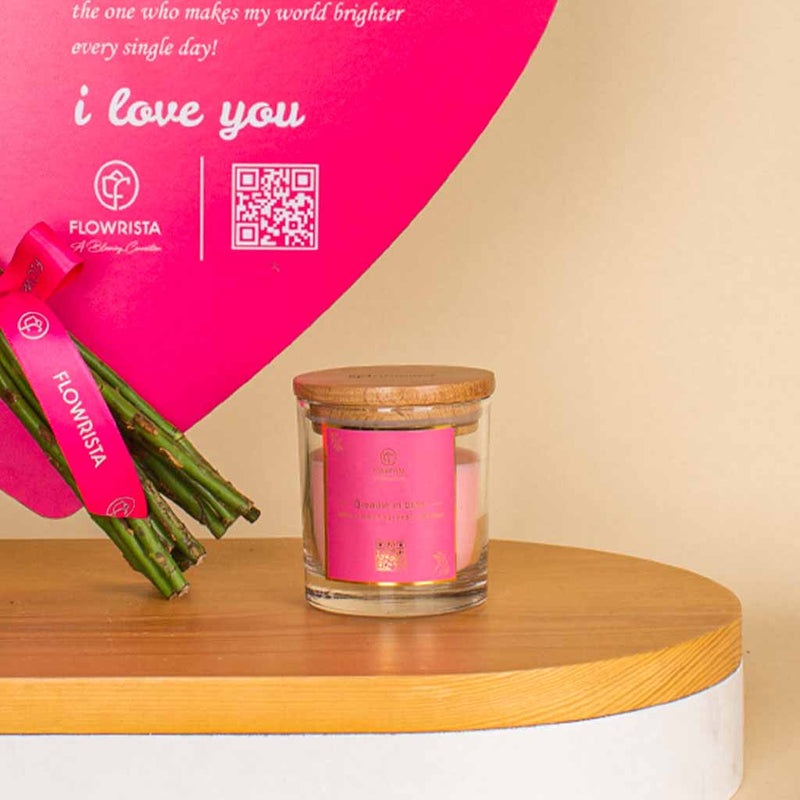 Heart of Pink Roses With Candle