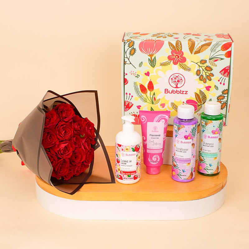 Bubblzz Flower Bouquet Gift Set Hair Care & Red Roses Bouquet