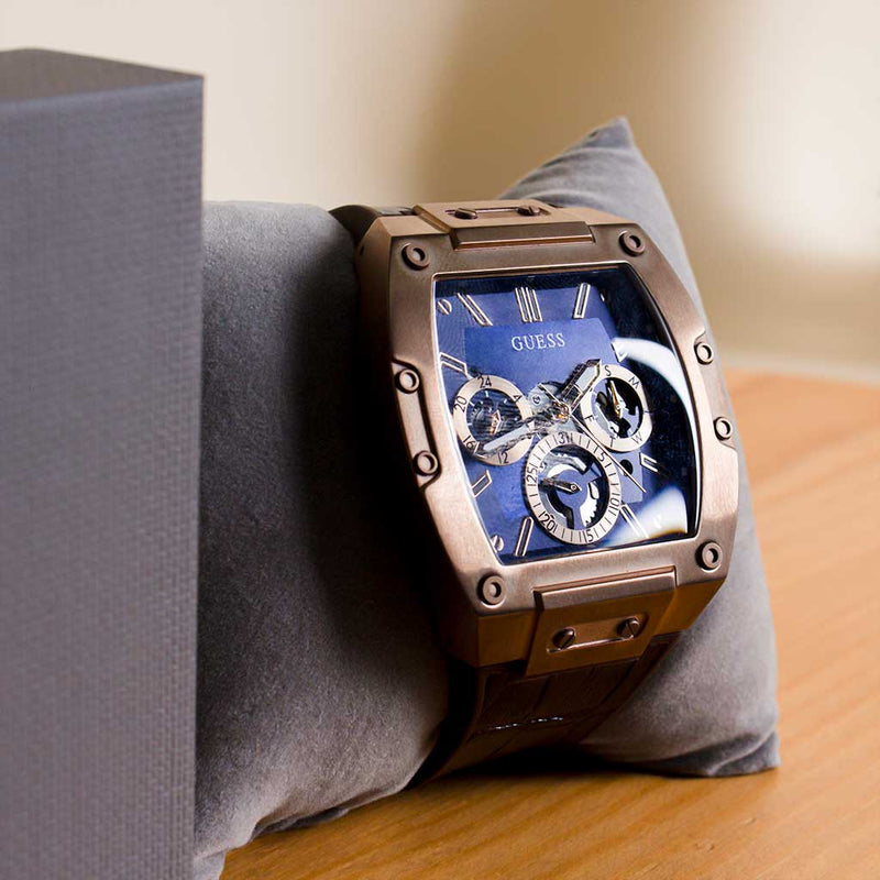 Rose Gold And Blue Rectangular Watch