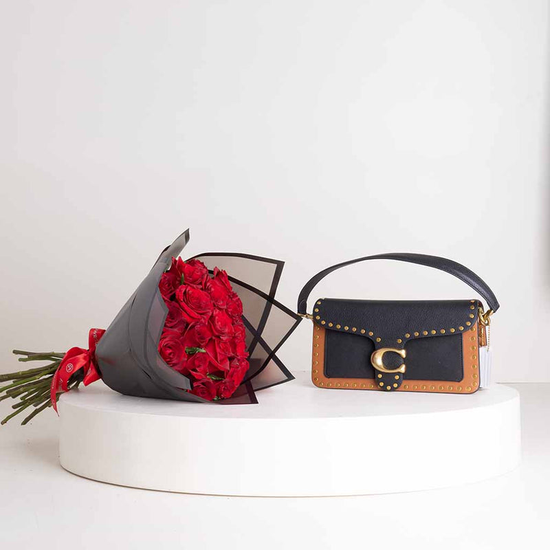 COACH Tabby Shoulder Bag 26 With Rivets & Red Roses Bouquet