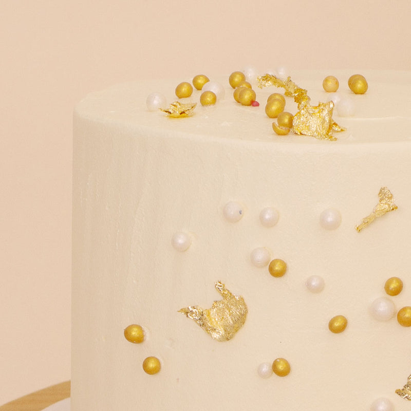 Ninos Golden Celebrations Cake with Love Topper & Pink Roses