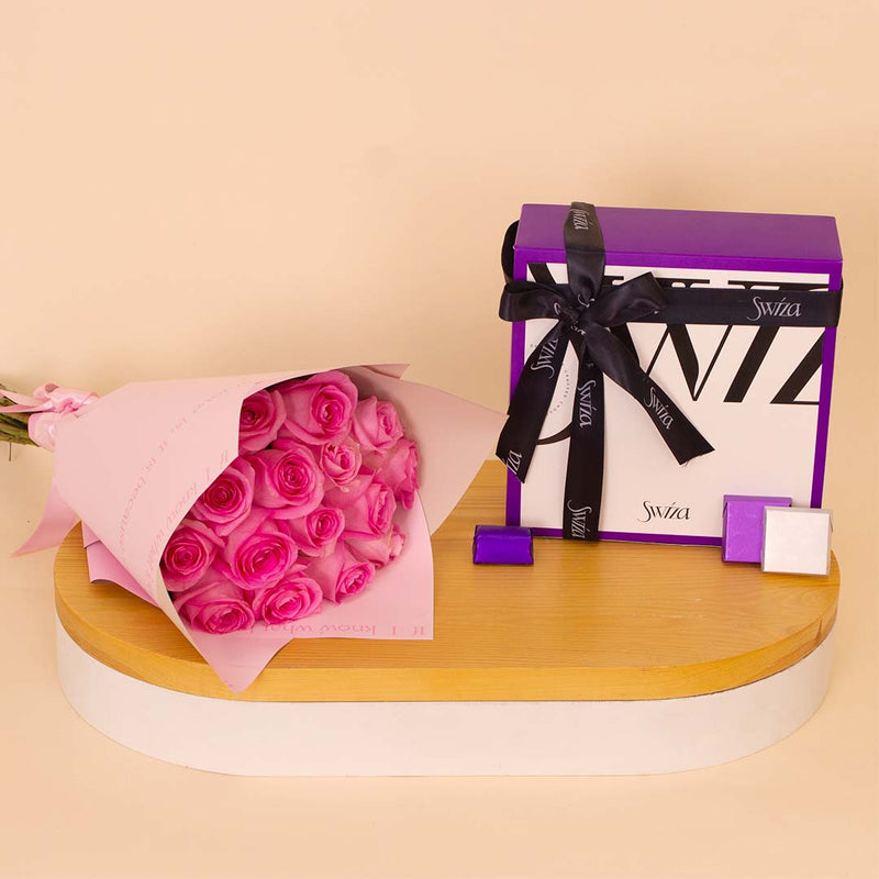 Swiza Chocolate Box 500g & 15 Roses Boutique
