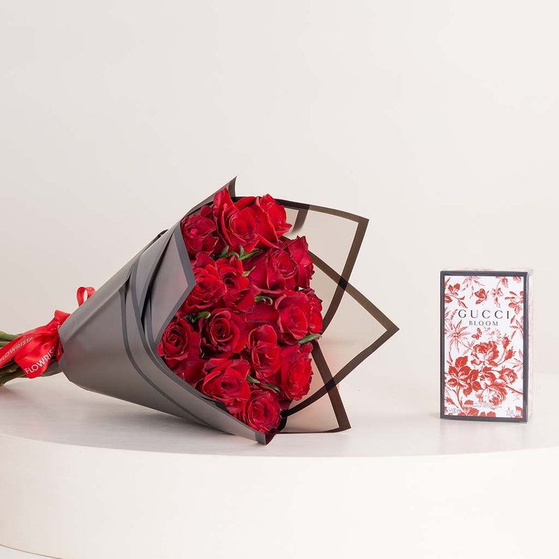 Gucci Bloom EDP For Women 100ml & Red Roses Bouquet