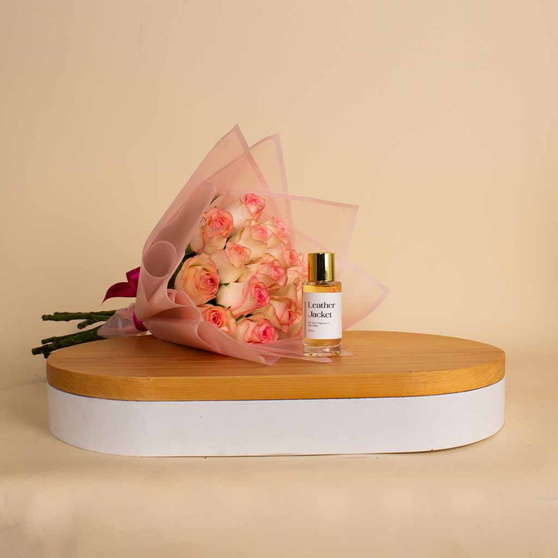 Nuit Fragrances Leather Jacket | Light Pink Flower Bouquet with 15 Flowers