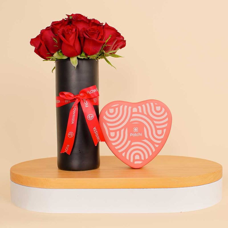 Patchi Tin Box of 22 Pieces | Love Red Rose Vase