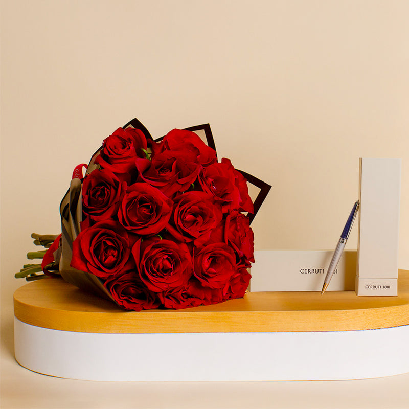 NSS220701C Prestige Pen 15 Red Roses Vase