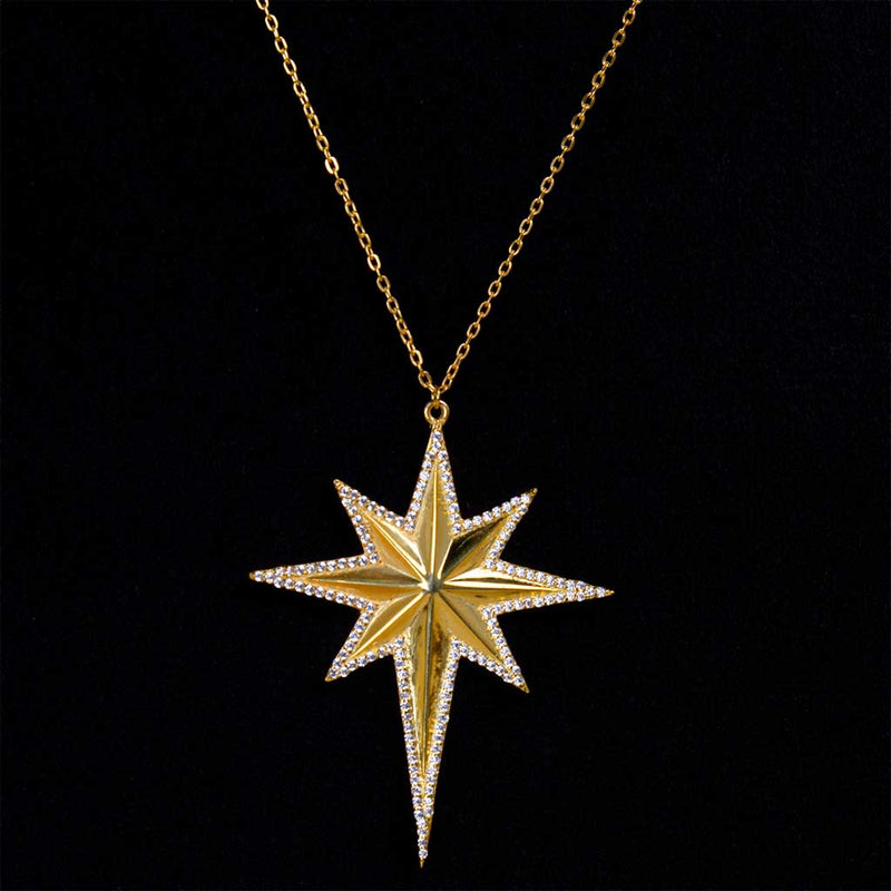 Feliz Moda star silver necklace gold plated And Heart of Love
