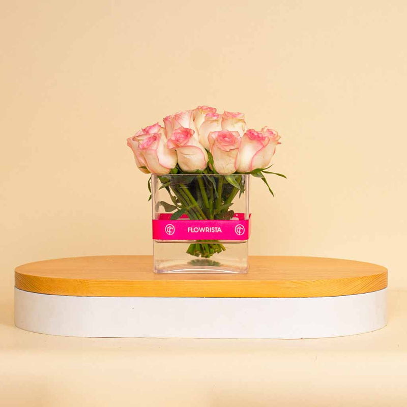 Pink Flowers Vase Cube – 20 Flowers