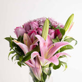 Purple Lilies, Chrysanthemums & Roses Vase