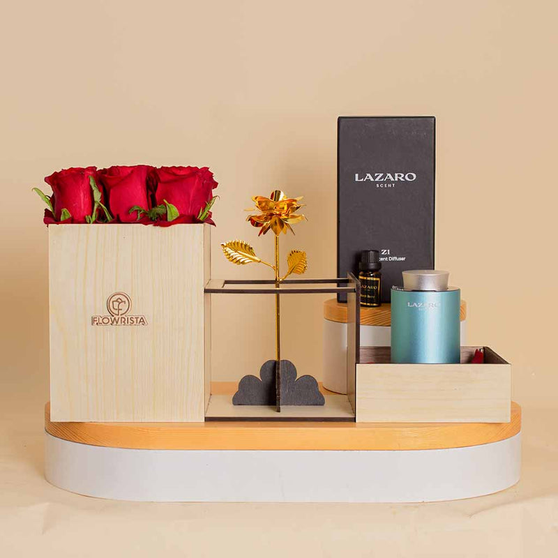 Lazaro Z1 Car Scent Diffuser Cyan and 9 roses and Golden Flower
