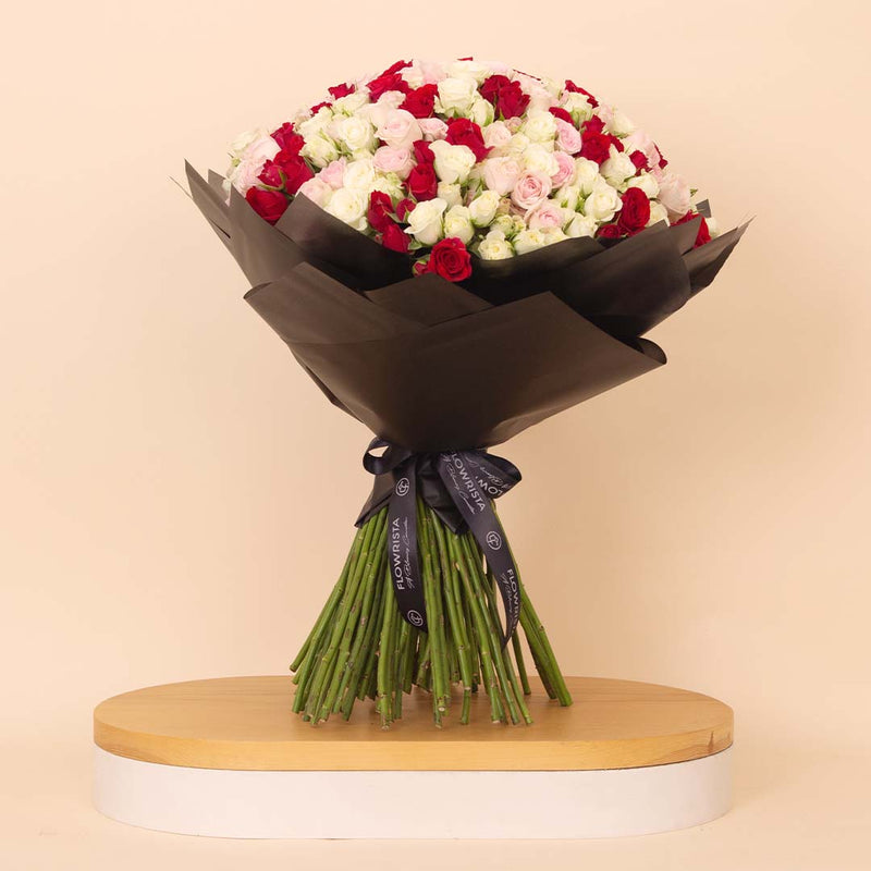 Flowrista | Bouquet of 100 White, Pink & Red Roses
