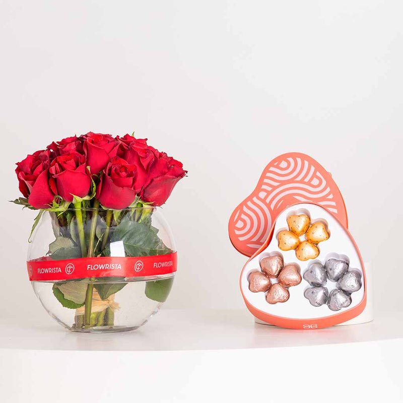 Patchi Tin Box 245g & Red Roses Vase