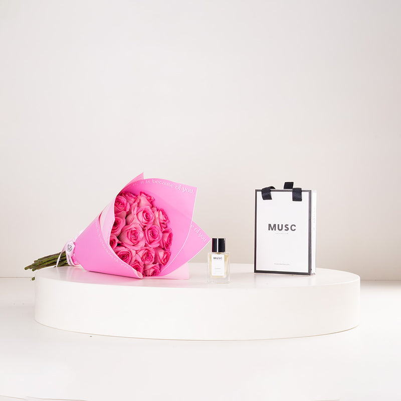 MUSC Miss Musc 30ml & 15 Pink Roses