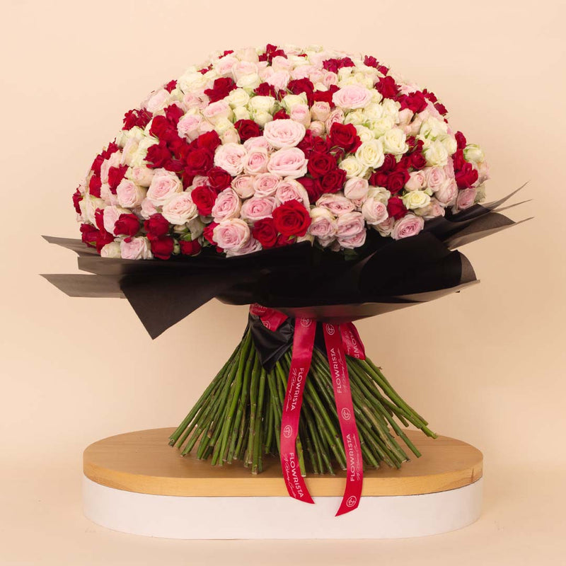 Flowrista | Bouquet of 200 White, Pink & Red Roses